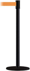 Tensator - 38" High, 2" Pole Diam, Barricade Tape Dispenser - 14" Base Diam, Round Plastic Base, Black Steel Post, 7-1/2' x 1-7/8" Tape, Single Line Tape, For Outdoor Use - Top Tool & Supply