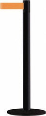 Tensator - 38" High, 2-1/2" Pole Diam, Barricade Tape Dispenser - 14" Base Diam, Round Stainless Steel Base, Black Steel Post, 13' x 1-7/8" Tape, Single Line Tape, For Outdoor Use - Top Tool & Supply