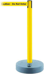 Tensator - 38" High, 2-1/2" Pole Diam, Barricade Tape Dispenser - 14" Base Diam, Round Plastic Base, Yellow Polymer Post, 7-1/2' x 1-7/8" Tape, Single Line Tape, For Outdoor Use - Top Tool & Supply