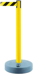 Tensator - 38" High, 2-1/2" Pole Diam, Barricade Tape Dispenser - 14" Base Diam, Round Plastic Base, Yellow Polymer Post, 7-1/2' x 1-7/8" Tape, Single Line Tape, For Outdoor Use - Top Tool & Supply