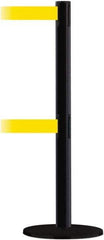 Tensator - 38" High, 2-1/2" Pole Diam, Barricade Tape Dispenser - 14" Base Diam, Round Plastic Base, Black Steel Post, 13' x 1-7/8" Tape, Dual Line Tape, For Outdoor Use - Top Tool & Supply