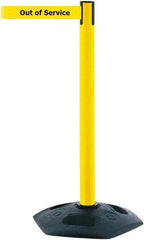 Tensator - 38" High, 2-1/2" Pole Diam, Barricade Tape Dispenser - 14" Base Diam, Round Rubber Base, Yellow Polymer Post, 7-1/2' x 1-7/8" Tape, Single Line Tape, For Outdoor Use - Top Tool & Supply