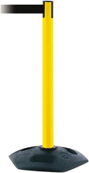 Tensator - 38" High, 2-1/2" Pole Diam, Barricade Tape Dispenser - 14" Base Diam, Round Rubber Base, Yellow Polymer Post, 7-1/2' x 1-7/8" Tape, Single Line Tape, For Outdoor Use - Top Tool & Supply