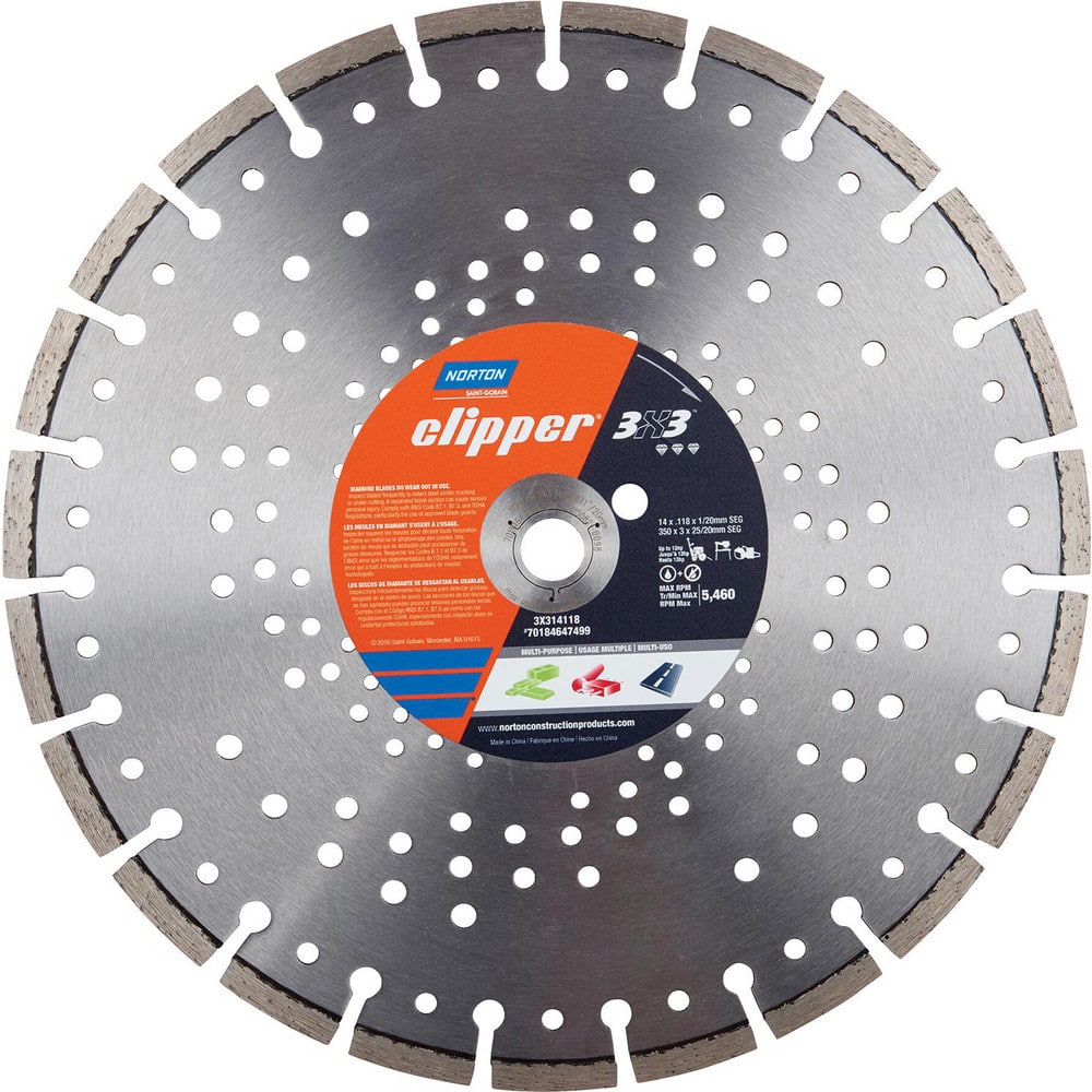 Wet & Dry Cut Saw Blade: 12″ Dia, 1″ Arbor Hole, 0.118″ Kerf Width, 20 Teeth High Speed Steel Teeth, Use on Concrete, Standard Arbor