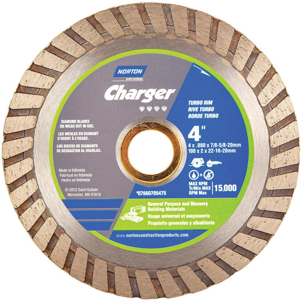 Wet & Dry Cut Saw Blade: 4″ Dia, 7/8″ Arbor Hole, 0.08″ Kerf Width, 1 Teeth High Speed Steel Teeth, Use on Ceramic Tile, Standard Arbor