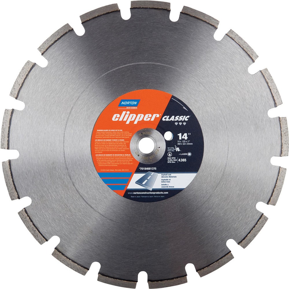 Wet & Dry Cut Saw Blade: 14″ Dia, 1″ Arbor Hole, 0.125″ Kerf Width, 24 Teeth High Speed Steel Teeth, Use on Concrete, Standard Arbor