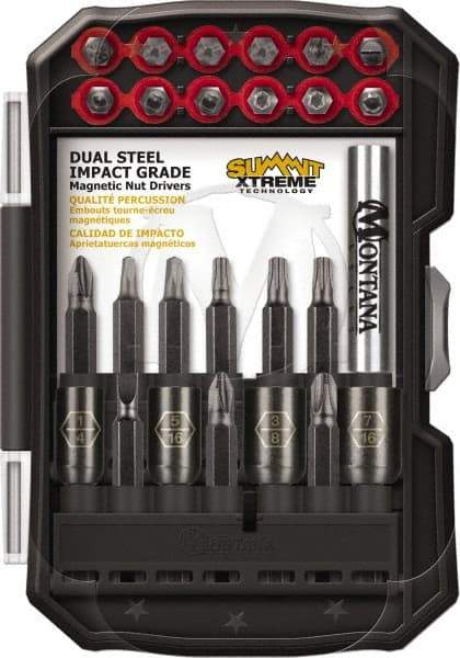 Montana - 26 Piece, Power Driving Set - 0.05 to 1/4" Hex, #1, #2, 1/4" Drive - Top Tool & Supply