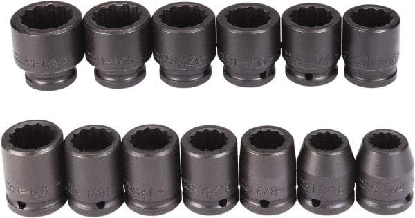 Proto - 13 Piece 3/4" Drive Black Finish Impact Socket Set - 12 Points, 3/4" to 1-1/2" Range, Inch Measurement Standard - Top Tool & Supply