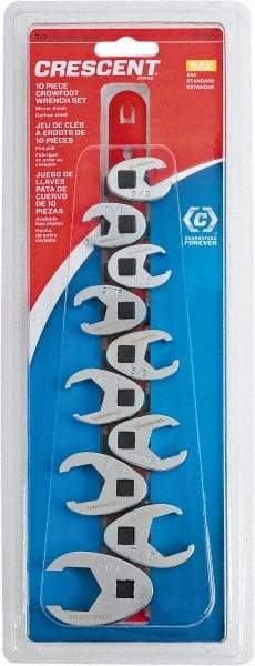 Crescent - 10 Piece, 9mm to 19mm, Crowfoot Wrench Set - Metric Measurement Standard, Full Polish Chrome Finish - Top Tool & Supply