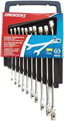 Crescent - 10 Piece, 8mm to 19mm, 12 Point Combination Wrench Set - Metric Measurement Standard, Full Polish Chrome Finish - Top Tool & Supply