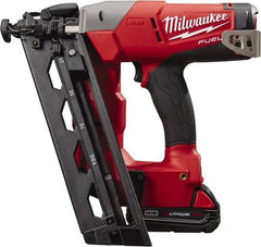 Milwaukee Tool - Cordless Finish Nailer Kit - 16 Gauge Nail Diam, 1-1/4 to 2-1/2" Long Nail, Lithium-Ion Batteries Included - Top Tool & Supply