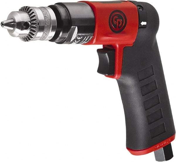 Chicago Pneumatic - 1/4" Reversible Keyed Chuck - Pistol Grip Handle, 2,800 RPM, 0.3 hp, 90 psi - Top Tool & Supply