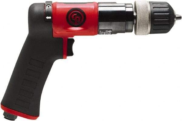 Chicago Pneumatic - 3/8" Reversible Keyless Chuck - Pistol Grip Handle, 2,100 RPM, 0.5 hp, 90 psi - Top Tool & Supply