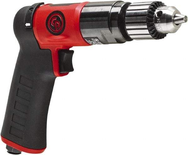 Chicago Pneumatic - 3/8" Reversible Keyed Chuck - Pistol Grip Handle, 2,100 RPM, 0.5 hp, 90 psi - Top Tool & Supply