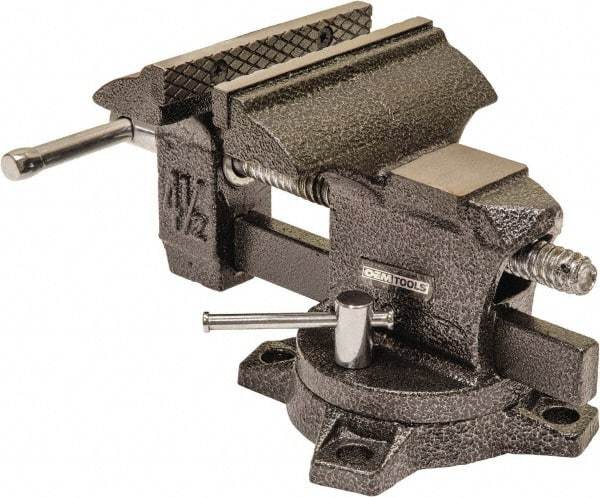 OEM Tools - 4-1/2" Jaw Width, 4-1/2" Opening Capacity, 1-3/4" Throat Depth, Cast Iron Swivel Bench Vise - Bolt Down Base Attachment - Top Tool & Supply