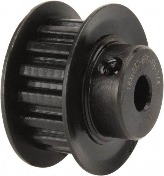 Power Drive - 16 Tooth, 1/4" Inside x 1" Outside Diam, Timing Belt Pulley - 1/4, 3/8" Belt Width, 1.019" Pitch Diam, Steel & Cast Iron - Top Tool & Supply