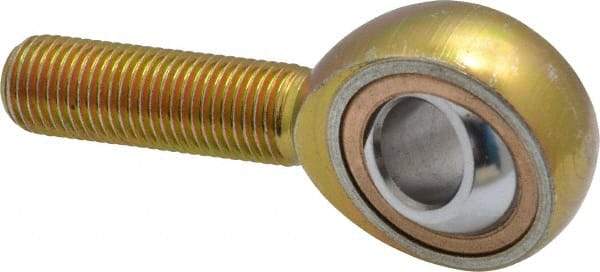 Made in USA - 7/16" ID, 1-1/8" Max OD, 4,244 Lb Max Static Cap, Plain Male Spherical Rod End - 7/16-20 RH, Steel with Bronze Raceway - Top Tool & Supply