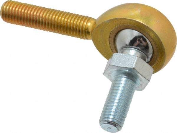 Made in USA - 1/4" ID, 3/4" Max OD, 2,168 Lb Max Static Cap, Male Spherical Rod End with Stud - 1/4-28 RH, Steel with Bronze Raceway - Top Tool & Supply