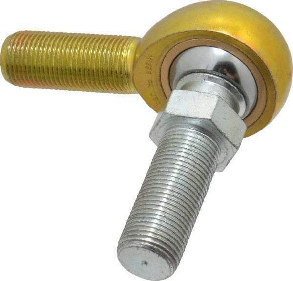 Made in USA - 3/4" ID, 1-3/4" Max OD, 11,550 Lb Max Static Cap, Male Spherical Rod End with Stud - 3/4-16 RH, Steel with Bronze Raceway - Top Tool & Supply