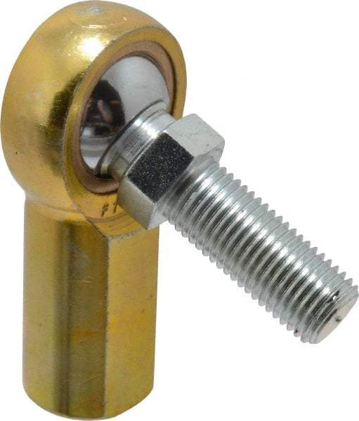 Made in USA - 7/16" ID, 1-1/8" Max OD, 4,300 Lb Max Static Cap, Female Spherical Rod End with Stud - 7/16-20 RH, Steel with Bronze Raceway - Top Tool & Supply