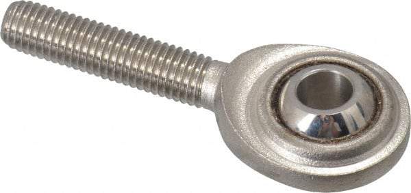 Made in USA - 1/4" ID, 3/4" Max OD, 1,370 Lb Max Static Cap, Plain Male Spherical Rod End - 1/4-28 RH, Stainless Steel with Stainless Steel Raceway - Top Tool & Supply