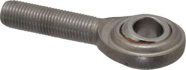 Made in USA - 3/8" ID, 1" Max OD, 3,040 Lb Max Static Cap, Plain Male Spherical Rod End - 3/8-24 RH, Stainless Steel with Stainless Steel Raceway - Top Tool & Supply