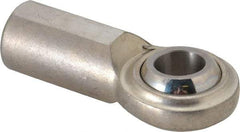 Made in USA - 3/4" ID, 1-3/4" Max OD, 7,520 Lb Max Static Cap, Plain Female Spherical Rod End - 3/4-16 RH, Stainless Steel with Stainless Steel Raceway - Top Tool & Supply