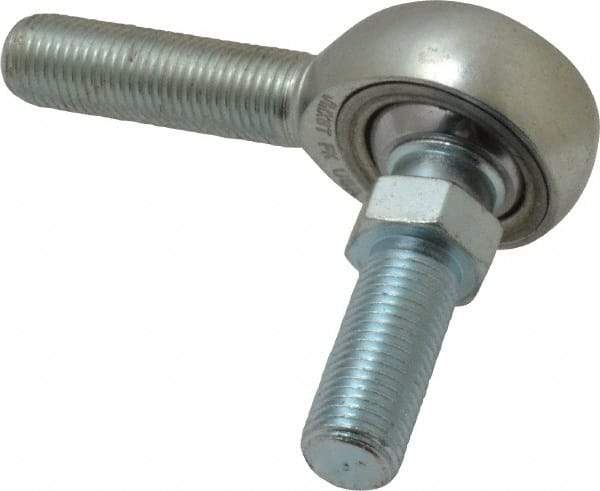 Made in USA - 3/8" ID, 1" Max OD, 9,550 Lb Max Static Cap, Male Spherical Rod End with Stud - 3/8-24 RH, Alloy Steel with Steel Raceway - Top Tool & Supply