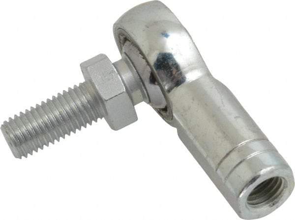 Made in USA - 5/16" ID, 7/8" Max OD, 7,640 Lb Max Static Cap, Female Spherical Rod End with Stud - 5/16-24 RH, Alloy Steel with Steel Raceway - Top Tool & Supply