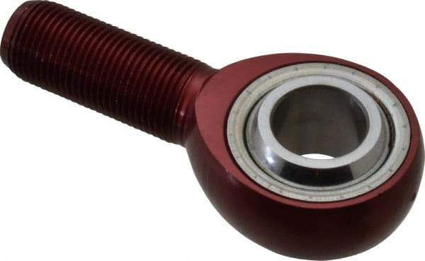 Made in USA - 3/4" ID, 1-3/4" Max OD, 13,319 Lb Max Static Cap, Plain Male Spherical Rod End - 3/4-16 RH, Alloy Steel with Steel Raceway - Top Tool & Supply