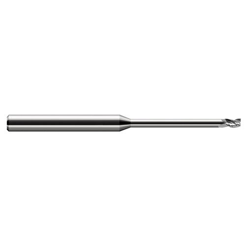 Miniature End Mills - Long Reach, Stub Flute - 0.0100″ Cutter Diameter × 0.0150″ (1/64″) Length of Cut × 0.0300″ Reach Carbide Square End Mill, 3 Flutes - Exact Industrial Supply