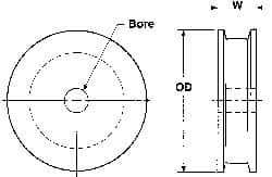 Poly Hi Solidur - 1/4" Bore, 3" Outside Diam, Finished Bore Flat Belt Pulley - 1-1/4" Wide - Top Tool & Supply