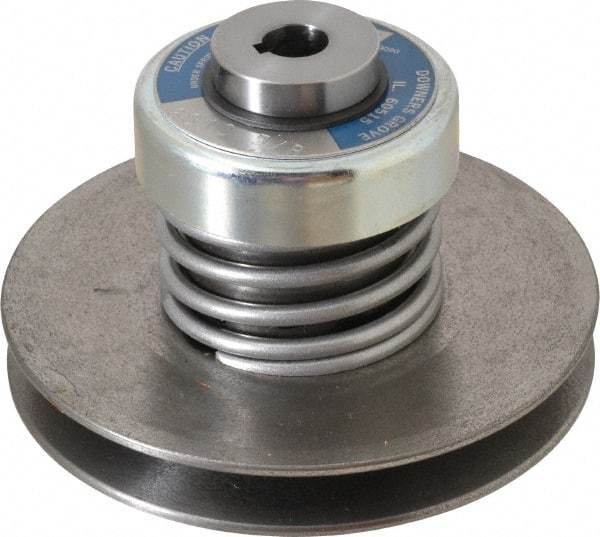 Lovejoy - 2.69" Min Pitch, 4.13" Long, 5.65" Max Diam, Spring Loaded Variable Speed Pulley - 6" Outside Diam, 5/8" Inside Diam, 1 Hp at 1750 RPM, 3/4 Hp at 1150 RPM - Top Tool & Supply