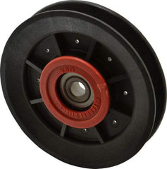 Fenner Drives - 3/8 Inside x 3.98" Outside Diam, 1/2" Wide Pulley Slot, Glass Reinforced Nylon Idler Pulley - 4L/A Belt Section, For Use with V-Belts - Top Tool & Supply