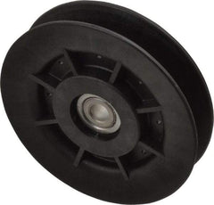 Fenner Drives - 3/8 Inside x 4" Outside Diam, 0.64" Wide Pulley Slot, Glass Reinforced Nylon Idler Pulley - 5L/B Belt Section, For Use with V-Belts - Top Tool & Supply