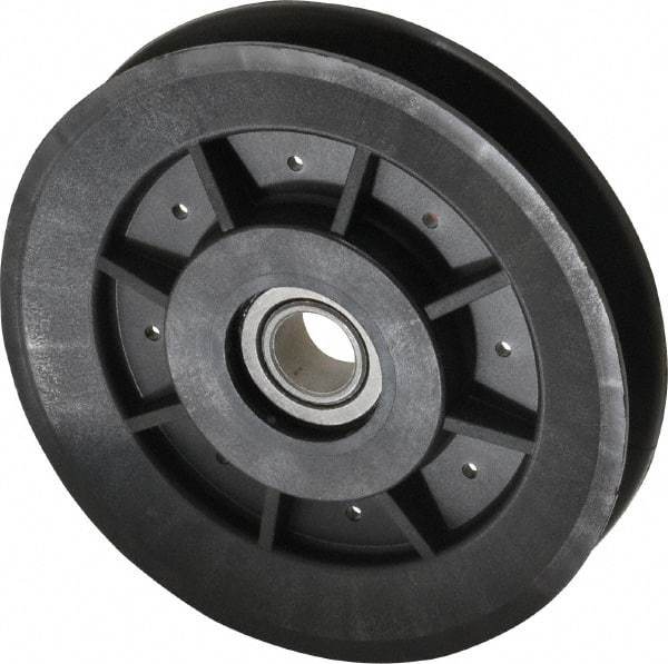 Fenner Drives - 1/2 Inside x 3.98" Outside Diam, 1/2" Wide Pulley Slot, Glass Reinforced Nylon Idler Pulley - 4L/A Belt Section, For Use with V-Belts - Top Tool & Supply