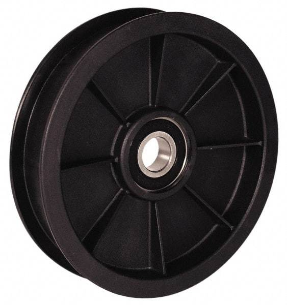 Fenner Drives - 1/2 Inside x 3-1/2" Outside Diam, 0.44" Wide Pulley Slot, Glass Reinforced Nylon Idler Pulley - 3/8" Belt Size Diam, For Use with Round Belts - Top Tool & Supply