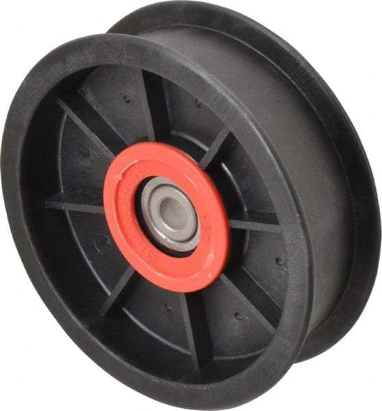 Fenner Drives - 3/8 Inside x 4-1/2" Outside Diam, 1.09" Wide Pulley Slot, Glass Reinforced Nylon Idler Pulley - For Use with Flat Belts, 29/32" Wide - Top Tool & Supply