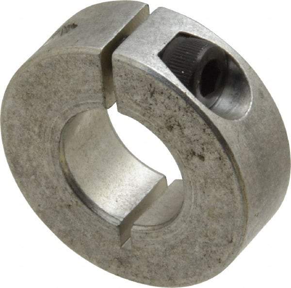 Climax Metal Products - 5/8" Bore, Aluminum, One Piece Clamp Collar - 1-5/16" Outside Diam, 7/16" Wide - Top Tool & Supply