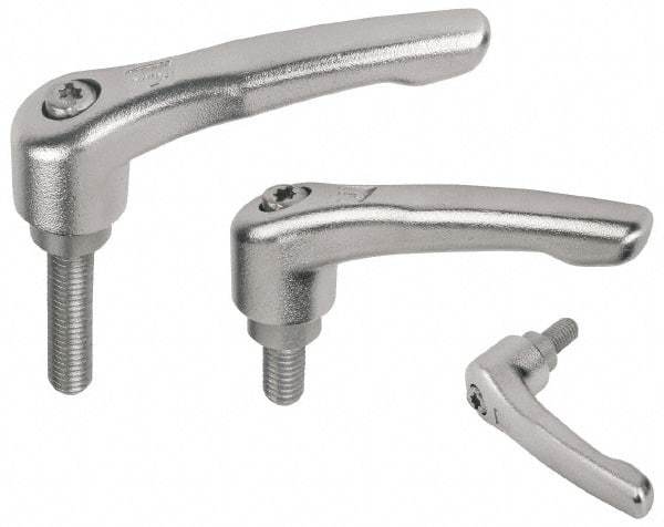 KIPP - 3/8-16, 16mm Hub Diam, Stainless Steel Threaded Stud Adjustable Clamping Handle - 20mm Stud Length, 91mm OAL, 54.5mm High - Top Tool & Supply