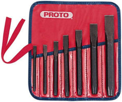 Proto - 7 Piece Cold Chisel Set - 10-11/16" OAL, Steel, Sizes Included 5/16 to 7/8" - Top Tool & Supply