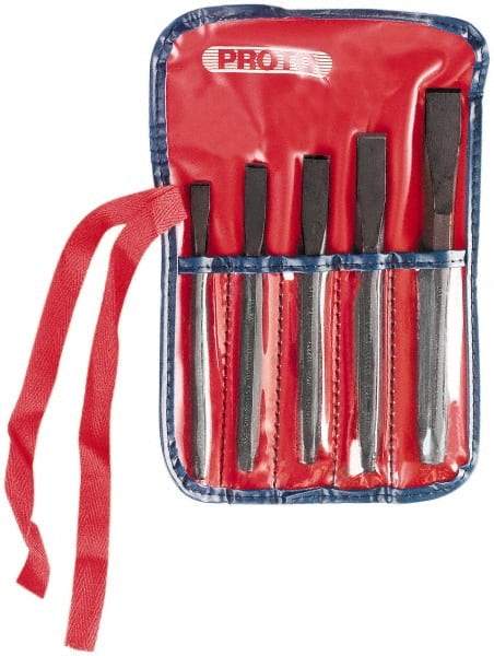 Proto - 5 Piece Cold Chisel Set - 7-1/2" OAL, Steel, Sizes Included 5/16 to 5/8" - Top Tool & Supply