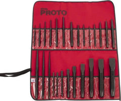 Proto - 26 Piece Punch & Chisel Set - 1/4 to 1-3/16" Chisel, 3/32 to 1/4" Punch, Hex Shank - Top Tool & Supply