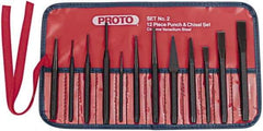 Proto - 12 Piece Punch & Chisel Set - 3/16 to 1/2" Chisel, 3/32 to 3/8" Punch, Hex Shank - Top Tool & Supply