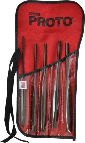 Proto - 5 Piece, 5/32 to 5/16", Pin Punch Set - Hex Shank, Steel, Comes in Tool Roll - Top Tool & Supply