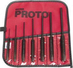 Proto - 7 Piece, 1/16 to 1/4", Pin Punch Set - Hex Shank, Steel, Comes in Tool Roll - Top Tool & Supply