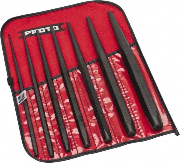 Proto - 7 Piece, 3/32 to 3/8", Drift Punch Set - Hex Shank, Steel, Comes in Tool Roll - Top Tool & Supply