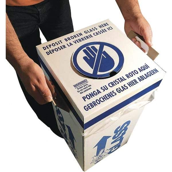 Dynalon Labware - 14 Gal White Rectangle Recycling Container - Cardboard with Plastic Liner, Blue Safety Graphic, Lid Included - Top Tool & Supply