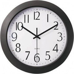 Universal One - 9-1/2 Inch Diameter, White Face, Dial Wall Clock - Analog Display, Black Case, Runs on AA Battery - Top Tool & Supply