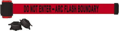 Banner Stakes - 7' Long x 2-1/2" Wide Nylon/Polyester Magnetic Wall Mount Barrier - Black on Red - Top Tool & Supply